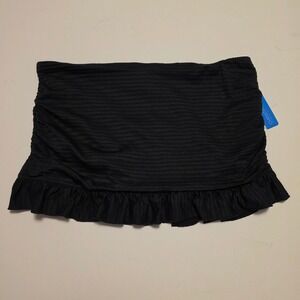 Christina Swimwear Textured Ruched Ruffle Swim Skirt Bikini Bottom Black Size 12